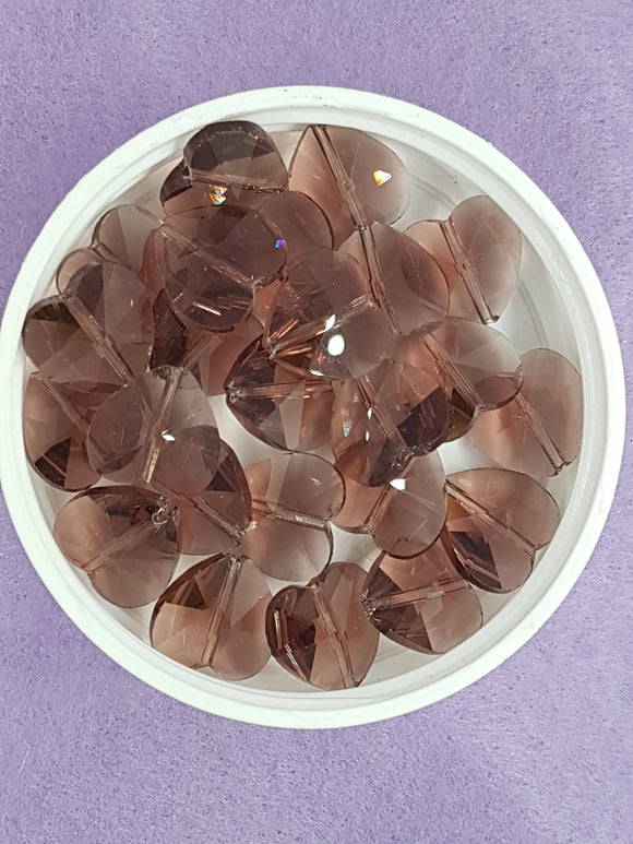 HEARTS - 14MM FACETED GLASS - ELECTROPLATED OLD ROSE