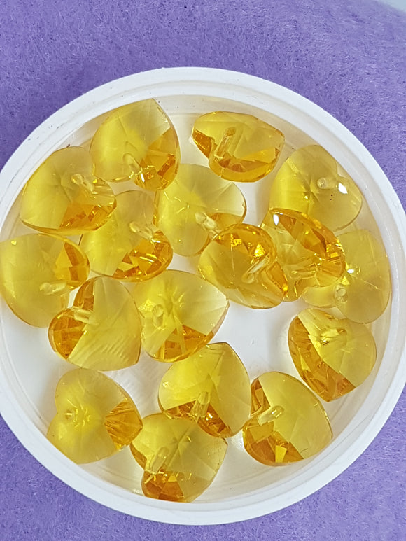 HEARTS - 14MM FACETED GLASS - LIGHT KHAKI