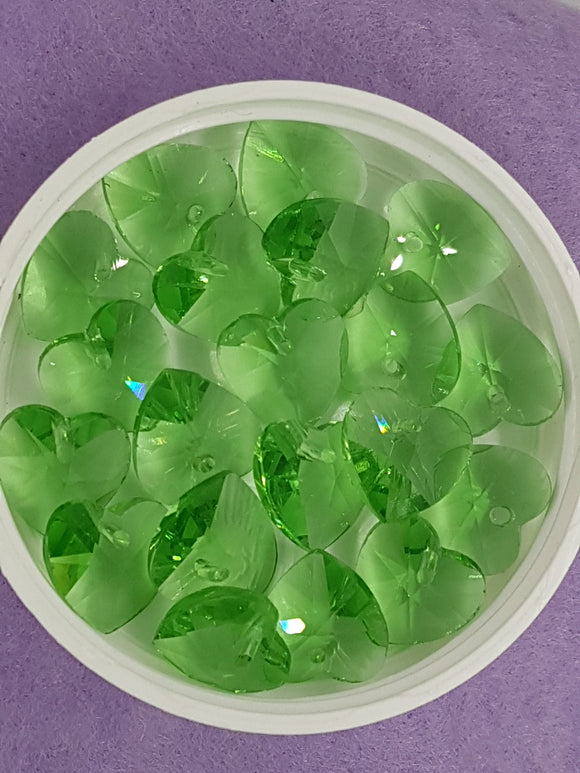 HEARTS - 14MM FACETED GLASS - LIGHT GREEN