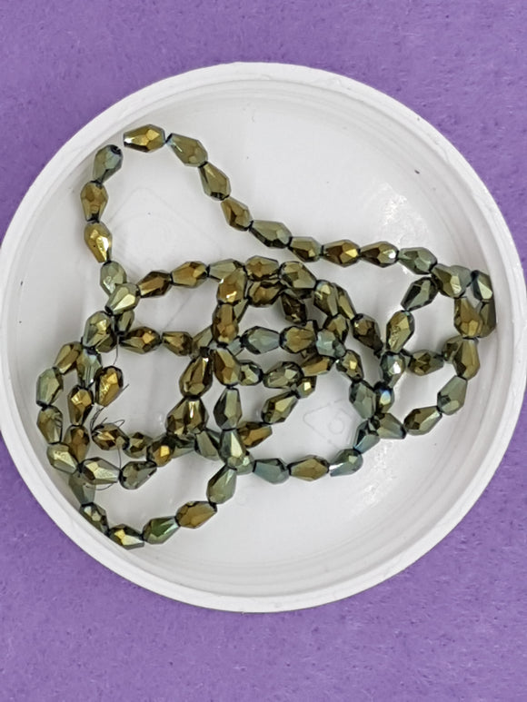 TEARDROPS - 5 X 3MM FACETED GLASS - E.PLATED GREEN/GOLD