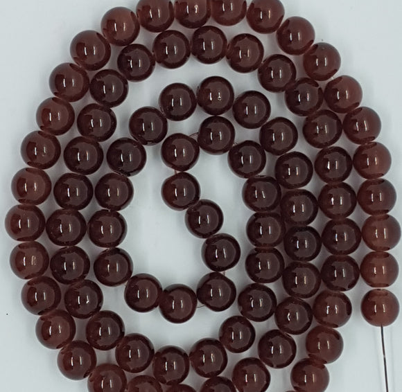 10MM GLASS BEADS - 25 PER PACKET - IMITATION JADE - SADDLE BROWN