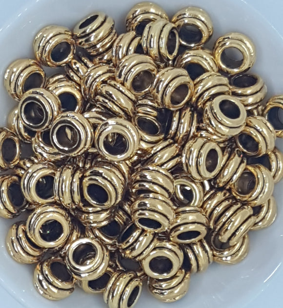 ANTIQUE GOLDEN METAL - 12X7MM TIBETAN STYLE RONDELLE BEADS