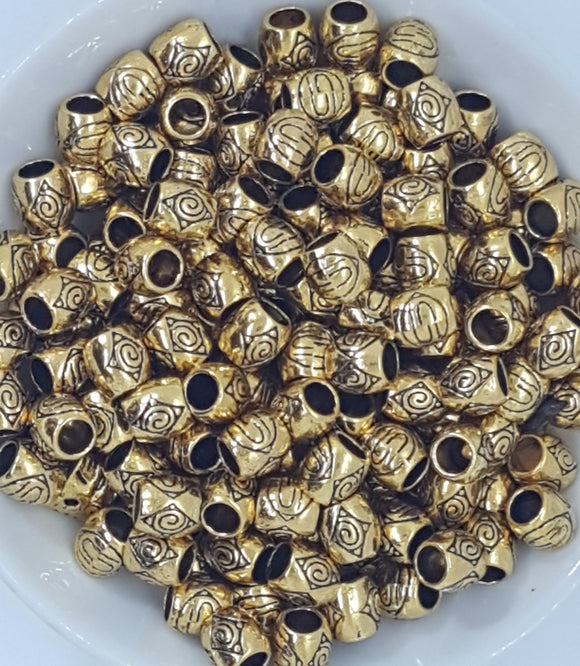 ANTIQUE GOLDEN METAL - 8X8MM TIBETAN STYLE BARREL BEADS