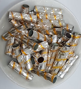METAL BEADS - ALUMINIUM - 29X8MM LASER CUT SILVER/GOLD TUBE BEADS