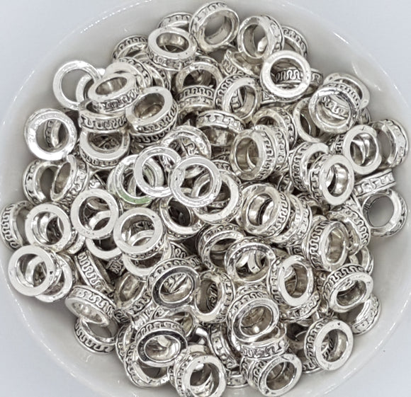 ANTIQUE SILVER METAL - 11X4MM TIBETAN STYLE SPACER BEADS
