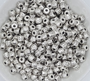 ANTIQUE SILVER METAL - 6X5MM TIBETAN STYLE BARREL BEADS