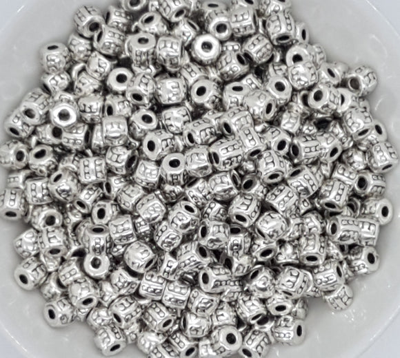 ANTIQUE SILVER METAL - 6X5MM TIBETAN STYLE BARREL BEADS