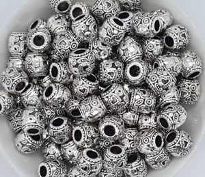 ANTIQUE SILVER METAL - 10X10MM ALLOY BARREL BEADS