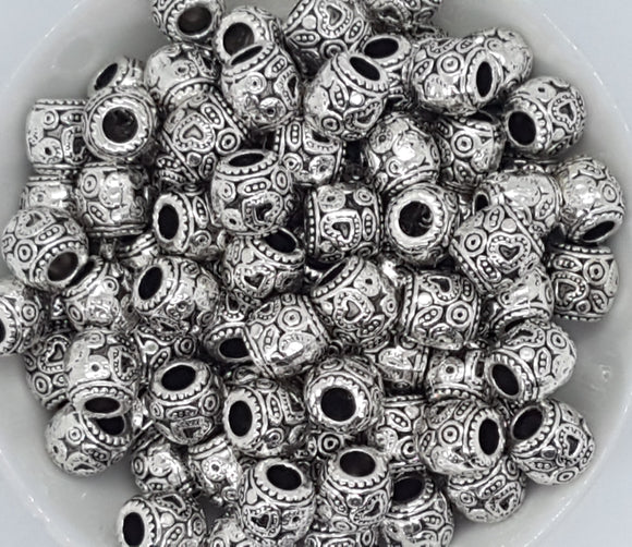 ANTIQUE SILVER METAL - 10X10MM ALLOY BARREL BEADS