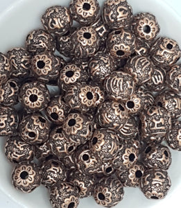 METAL BEADS -COPPER 12MM TIBETAN STYLE 3 HOLE GURU ROUND BEADS