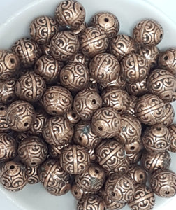 METAL BEADS -COPPER 12MM TIBETAN STYLE ROUND BEADS