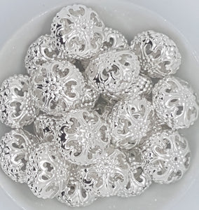 SILVER METAL - 23MM X 12.5MM IRON, HOLLOW, SILVER FLAT ROUND BEADS