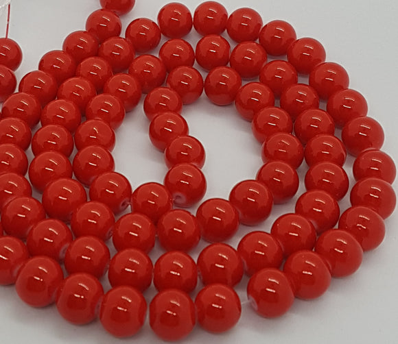 10MM GLASS BEADS - 25 PER PACKET - FIRE BRICK RED