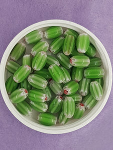 OVAL - 12 X 7.5MM HANDMADE MILLIEFIORI GLASS BEADS - GREEN