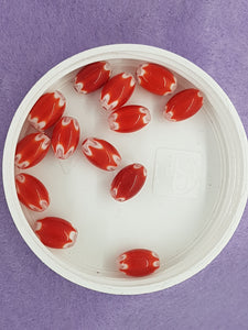 OVAL - 12 X 7.5MM HANDMADE MILLIEFIORI GLASS BEADS - RED