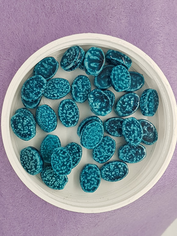 OVAL - 11 X 8MM SPRAY PAINTED GLASS BEADS - TEAL