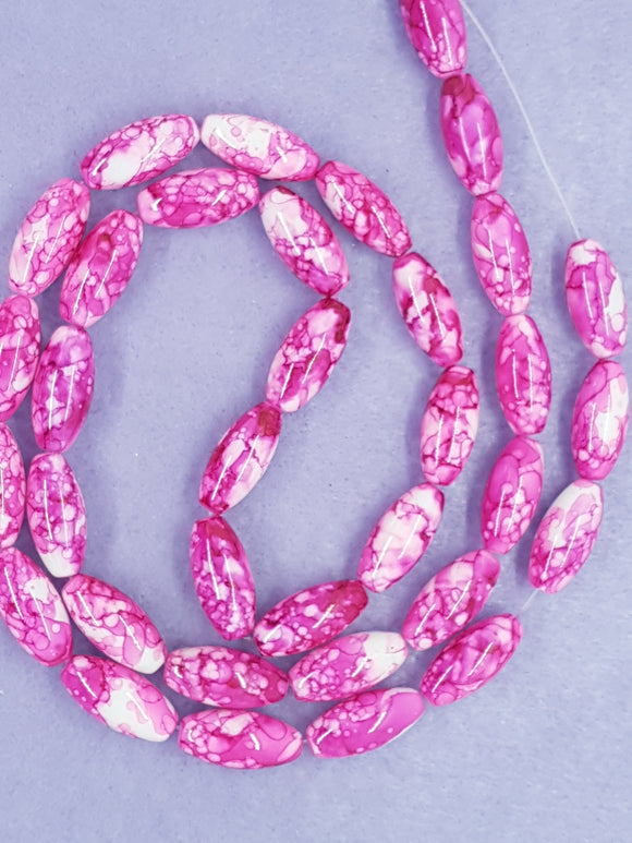 OVAL - 22 X 10MM GLASS BEADS - MAGENTA