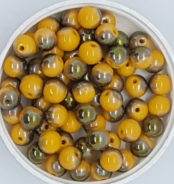 8MM GLASS BEADS - ELECTROPLATED - GOLD/YELLOW