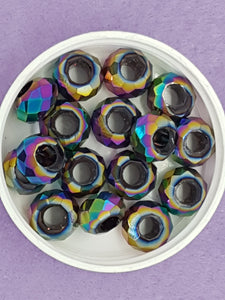 RONDELLES - 14 X 8MM FACETED GLASS - E.PLATED VITRAIL