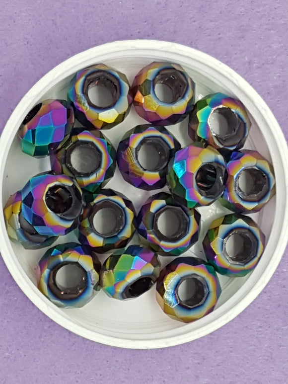 RONDELLES - 14 X 8MM FACETED GLASS - E.PLATED VITRAIL