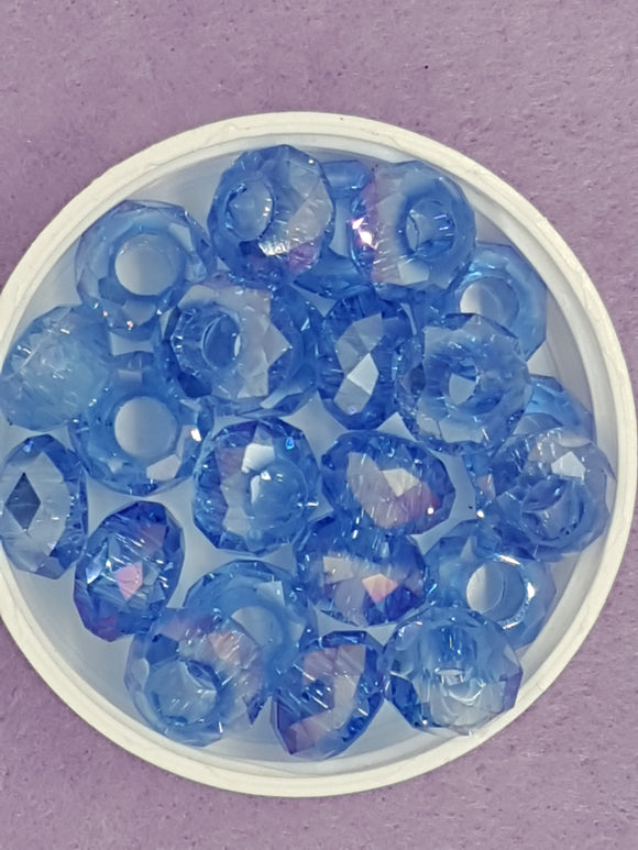 RONDELLES - 14 X 8MM FACETED GLASS - E.PLATED MED. BLUE