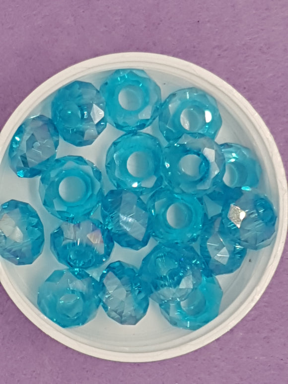 RONDELLES - 14 X 8MM FACETED GLASS - E.PLATED SKY BLUE