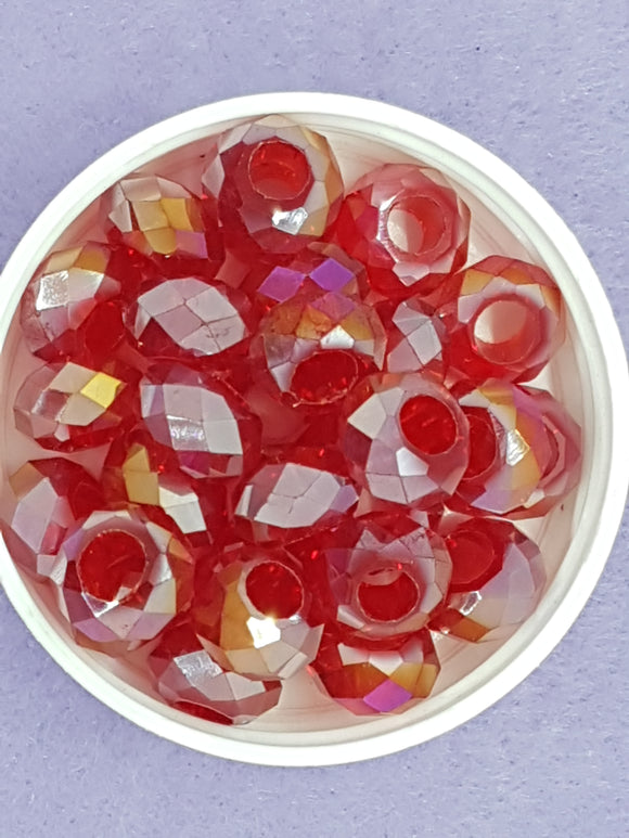 RONDELLES - 14 X 8MM FACETED GLASS - E.PLATED RED PLATED