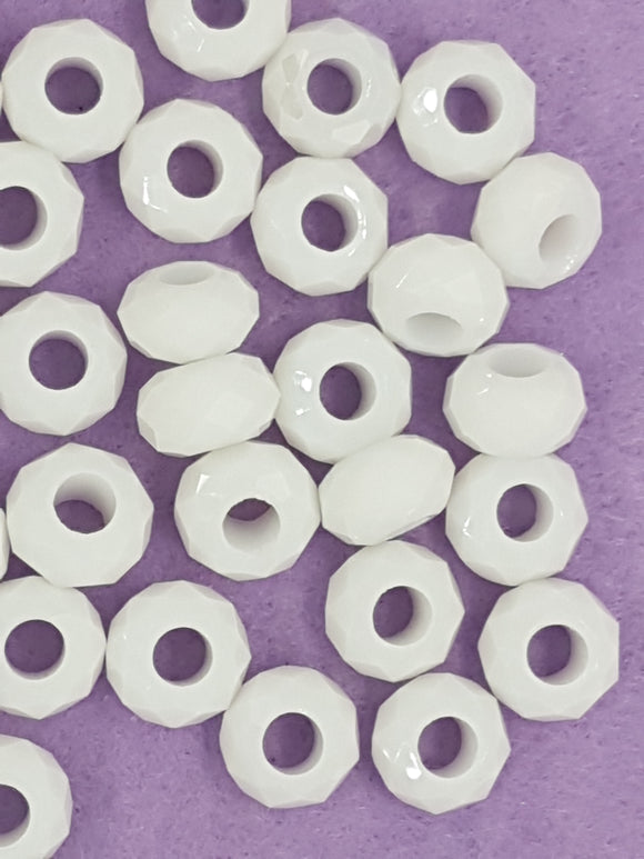 RONDELLES - 14 X 8MM FACETED GLASS - WHITE