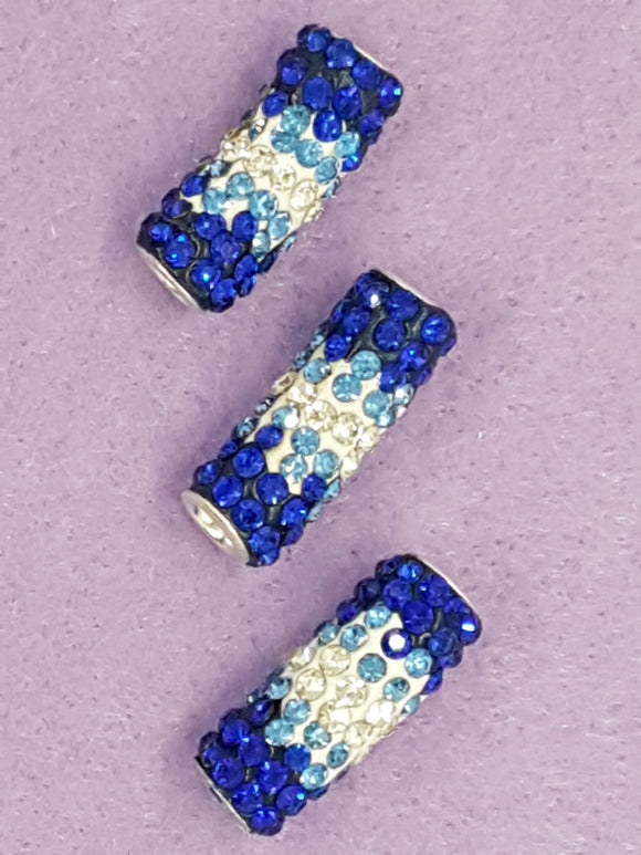 RONDELLES - 25MM GRADE A RHINESTONE/POLYMER CLAY TUBE- BLUE