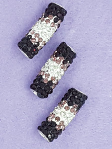 RONDELLES - 25MM GRADE A RHINESTONE/POLYMER CLAY TUBE- RED/PINK