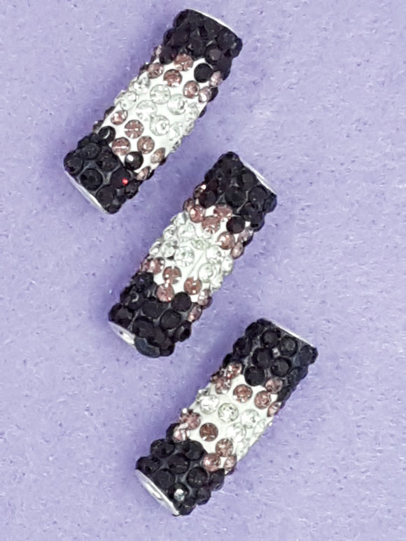 RONDELLES - 25MM GRADE A RHINESTONE/POLYMER CLAY TUBE- RED/PINK