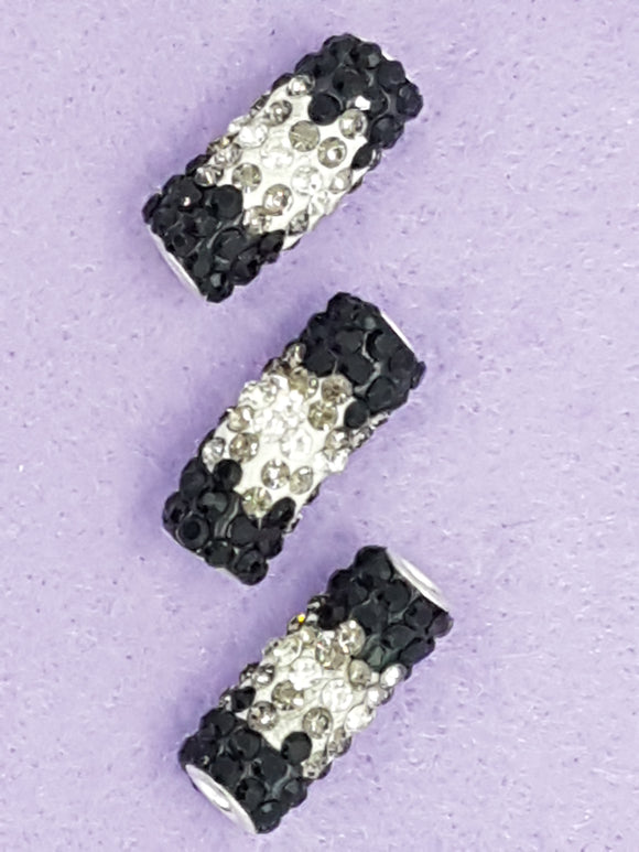 RONDELLES - 25MM GRADE A RHINESTONE/POLYMER CLAY TUBE- BLACK