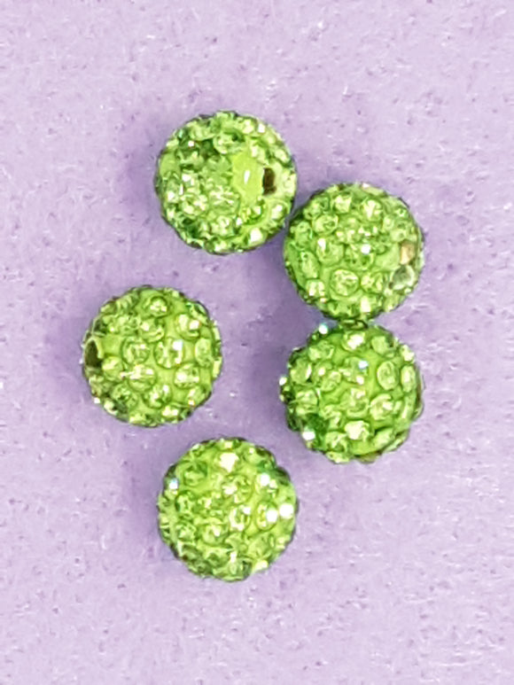 RONDELLES - 10MM RHINESTONE/POLYMER CLAY DISCO BEADS- GREEN