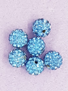 RONDELLES - 10MM RHINESTONE/POLYMER CLAY DISCO BEADS- MID BLUE