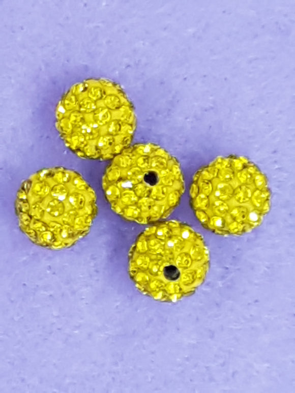 RONDELLES - 10MM RHINESTONE/POLYMER CLAY DISCO BEADS- YELLOW