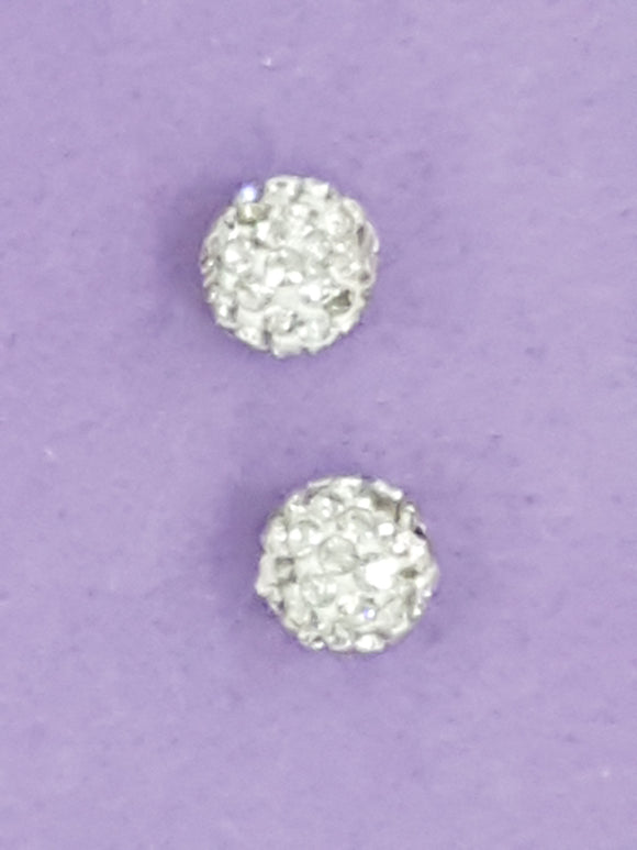 RONDELLES - 10MM RHINESTONE/POLYMER CLAY DISCO BEADS- WHITE/CLEAR