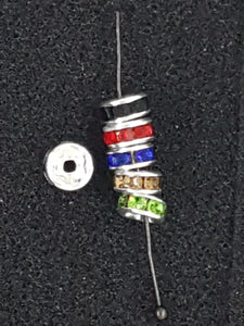 RHINESTONE SPACERS - 6MM SILVER MIXED COLOURS