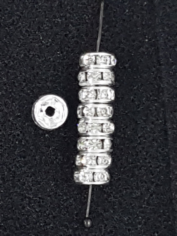 RHINESTONE SPACERS - 6MM SILVER CLEAR COLOURS