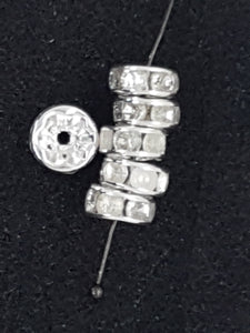 RHINESTONE SPACERS - 8MM SILVER CLEAR COLOURS