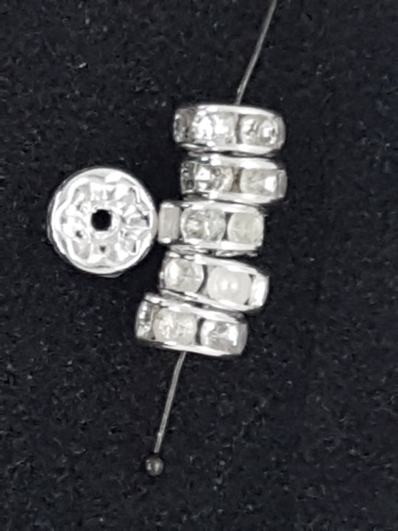RHINESTONE SPACERS - 8MM SILVER CLEAR COLOURS