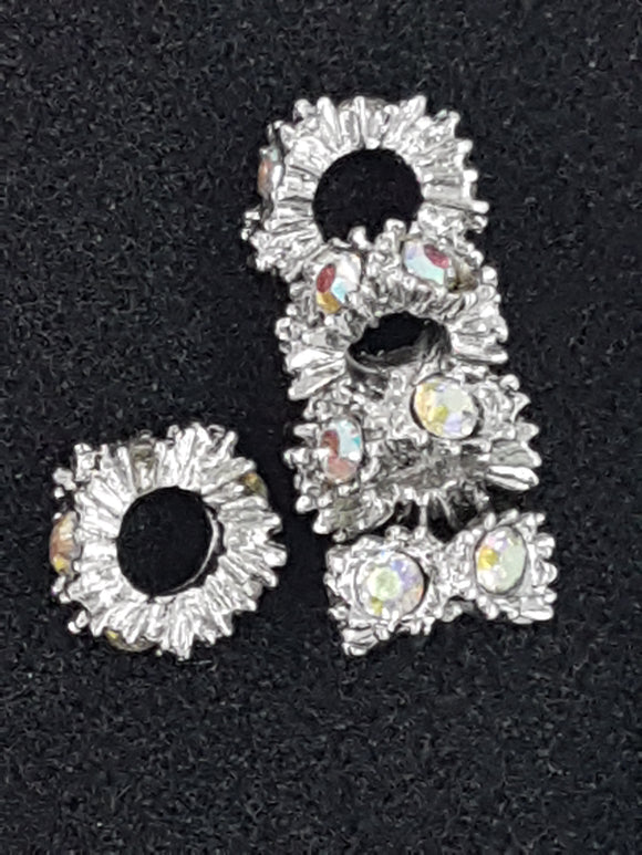 RHINESTONE SPACERS - 10MM SILVER AB COLOURS