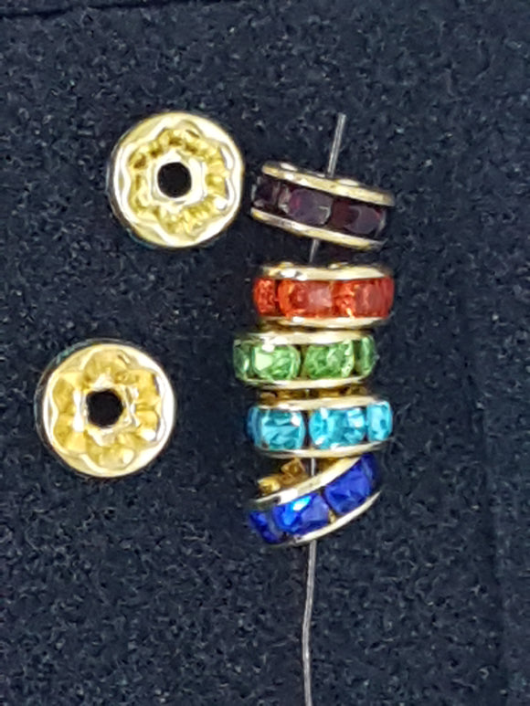 RHINESTONE SPACERS - 8MM GOLDEN MIXED COLOURS