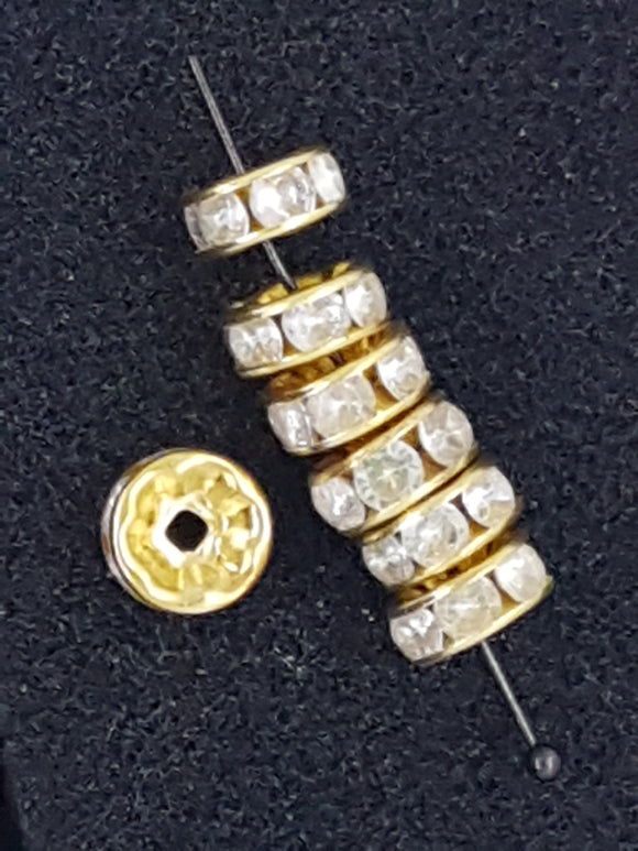 RHINESTONE SPACERS - 8MM GOLDEN CLEAR COLOURS