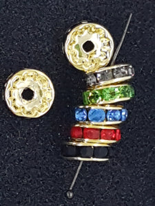 RHINESTONE SPACERS - 10MM GOLDEN MIXED COLOURS