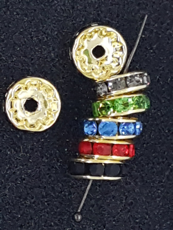RHINESTONE SPACERS - 10MM GOLDEN MIXED COLOURS