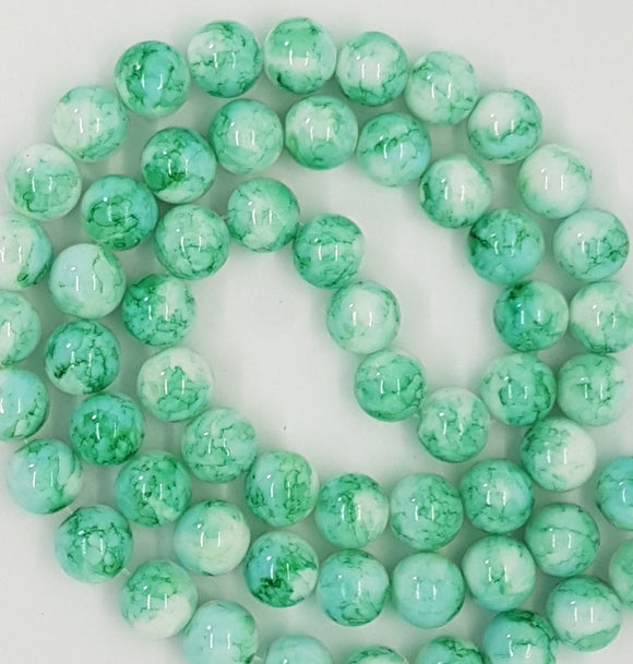 14MM GLASS BEADS - MINT AND WHITE