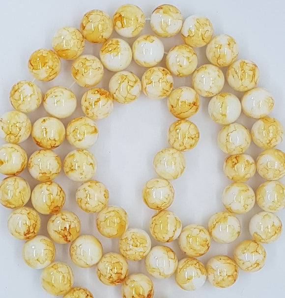 14MM GLASS BEADS - YELLOW AND WHITE