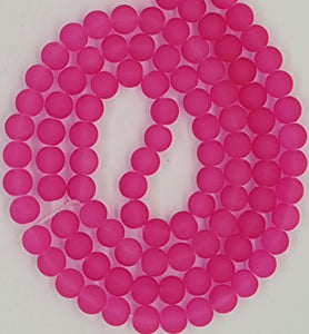 8MM FROSTED GLASS BEADS - TRANSPARENT - HOT PINK