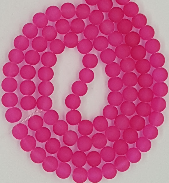 8MM FROSTED GLASS BEADS - TRANSPARENT - HOT PINK