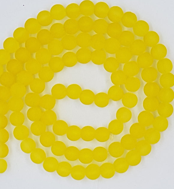 8MM FROSTED GLASS BEADS - TRANSPARENT - SUNSHINE YELLOW